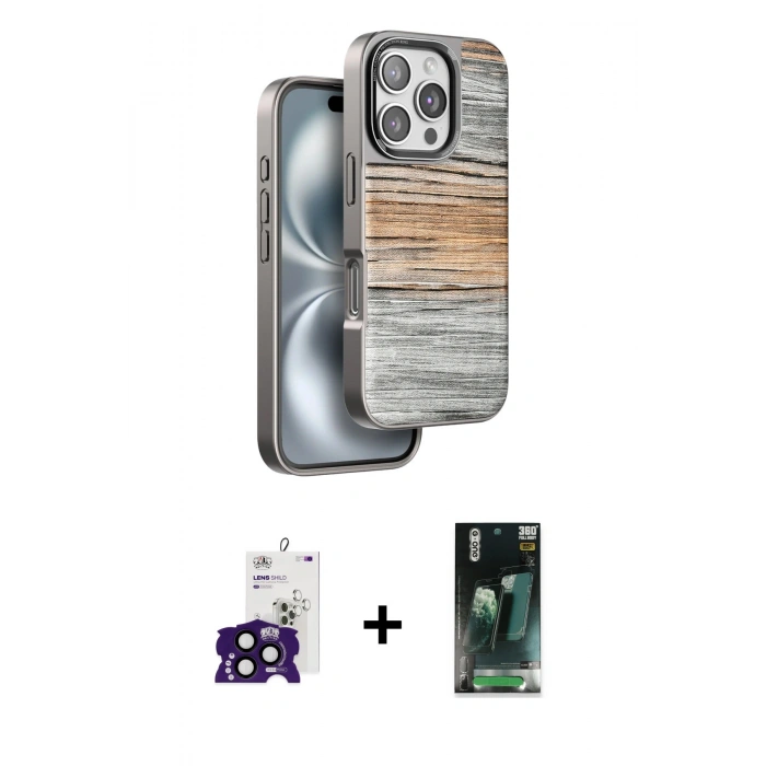 MARSİLYAN™- iPhone 16 Pro Max Kılıf Atlas Minimal Özel Seri - Siyah 360 Mat Full Body Arka Koruyucu + Bilvis Titan Kamera Lens - SH