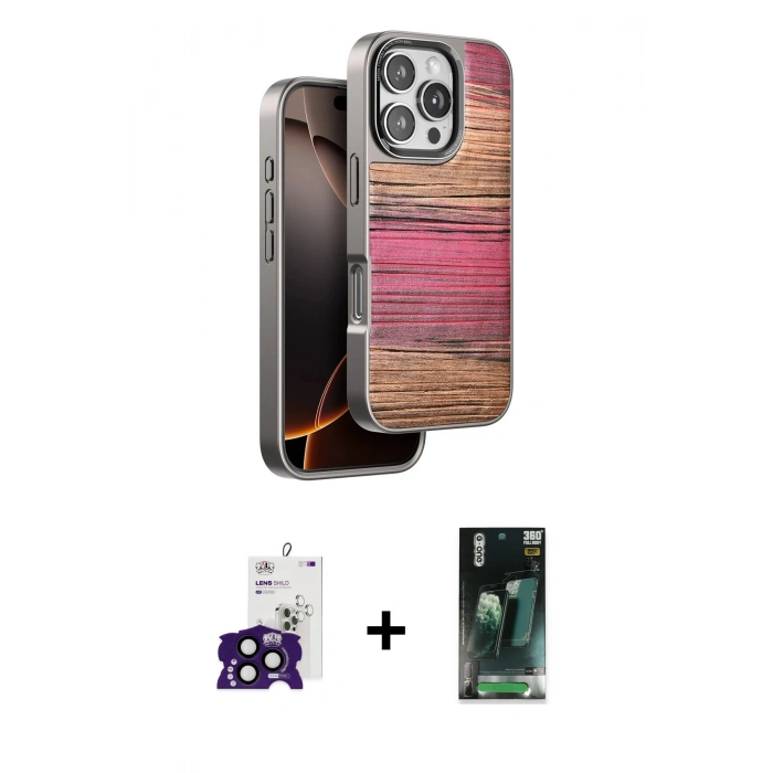 MARSİLYAN™- iPhone 16 Pro Max Kılıf Atlas Minimal Özel Seri - Siyah 360 Mat Full Body Arka Koruyucu + Bilvis Titan Kamera Lens - SH