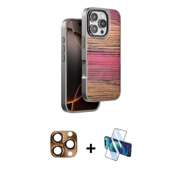 MARSİLYAN™- iPhone 16 Pro Max Kılıf Atlas Minimal Özel Seri - Siyah 3D Antistatik Cam Ekran Koruyucu + Pers Alüminyum Kamera Lens - CLTM