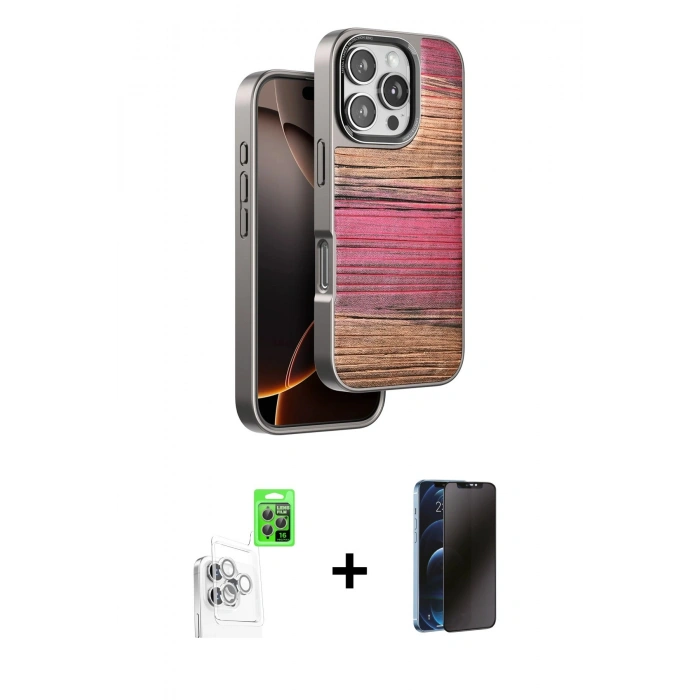 MARSİLYAN™- iPhone 16 Pro Max Kılıf Atlas Minimal Özel Seri - Siyah 3D Antistatik Hayalet Cam Ekran Koruyucu + Raze Metal Kamera Lens - BZ