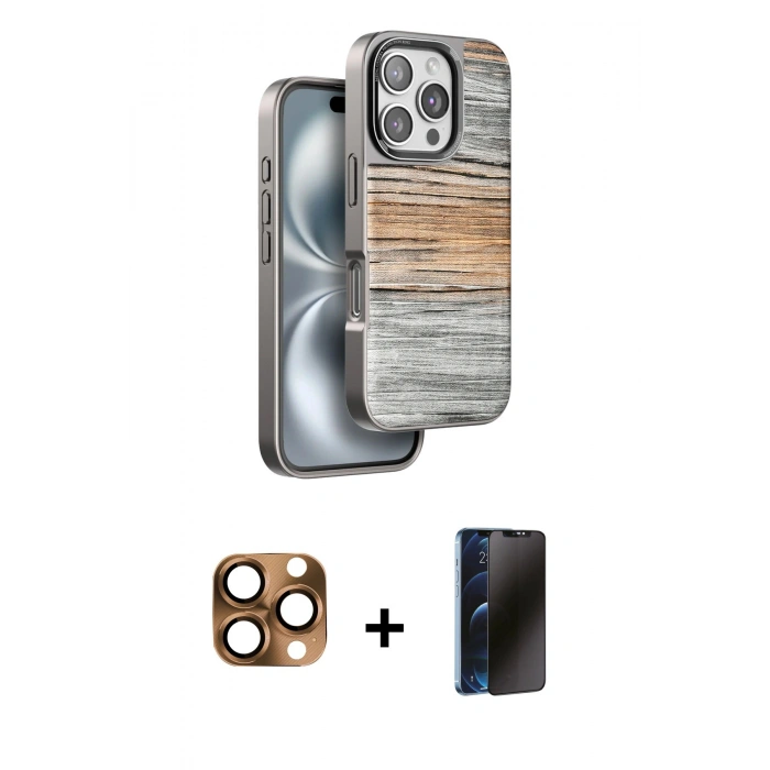 MARSİLYAN™- iPhone 16 Pro Max Kılıf Atlas Minimal Özel Seri - Siyah 3D Antistatik Hayalet Cam Ekran Koruyucu + Pers Alüminyum Kamera Lens - CLTM