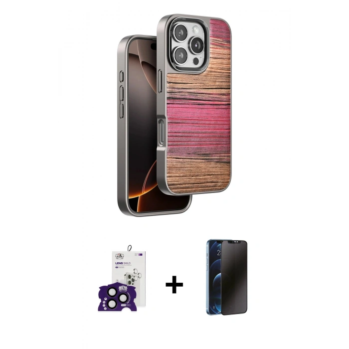 MARSİLYAN™- iPhone 16 Pro Max Kılıf Atlas Minimal Özel Seri - Siyah 3D Antistatik Hayalet Cam Ekran Koruyucu + Bilvis Titan Kamera Lens - SH