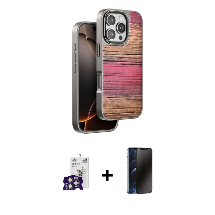 MARSİLYAN™- iPhone 16 Pro Max Kılıf Atlas Minimal Özel Seri - Siyah 3D Antistatik Hayalet Cam Ekran Koruyucu + Bilvis Titan Kamera Lens - TMGI