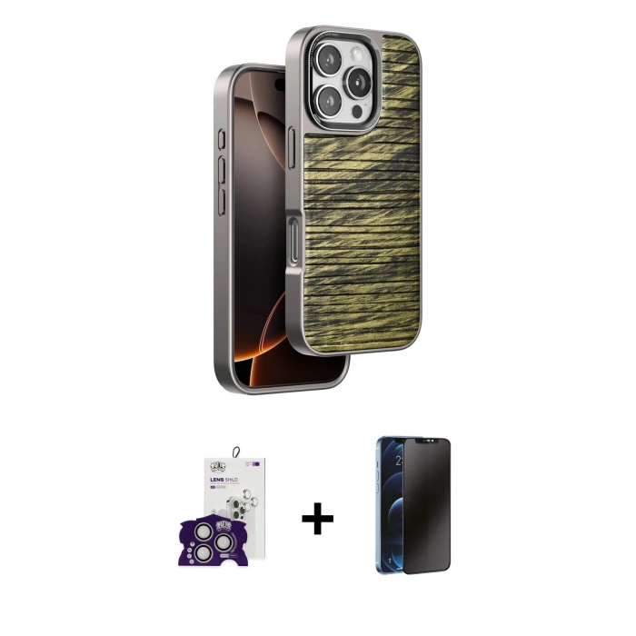 MARSİLYAN™- iPhone 16 Pro Max Kılıf Atlas Minimal Özel Seri - Siyah 3D Antistatik Hayalet Cam Ekran Koruyucu + Bilvis Titan Kamera Lens - GS