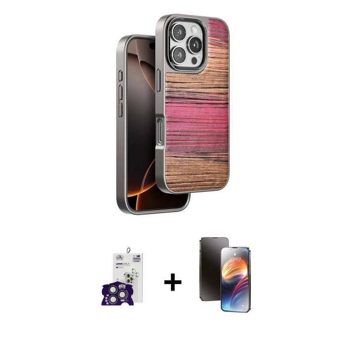 MARSİLYAN™- iPhone 16 Pro Max Kılıf Atlas Minimal Özel Seri - Siyah 3D Antistatik Mat Seramik Nano Ekran Koruyucu + Bilvis Titan Kamera Lens - TMGI