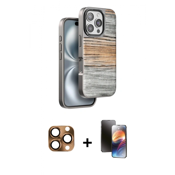 MARSİLYAN™- iPhone 16 Pro Max Kılıf Atlas Minimal Özel Seri - Siyah 3D Antistatik Mat Seramik Nano Ekran Koruyucu + Pers Alüminyum Kamera Lens - CLTM