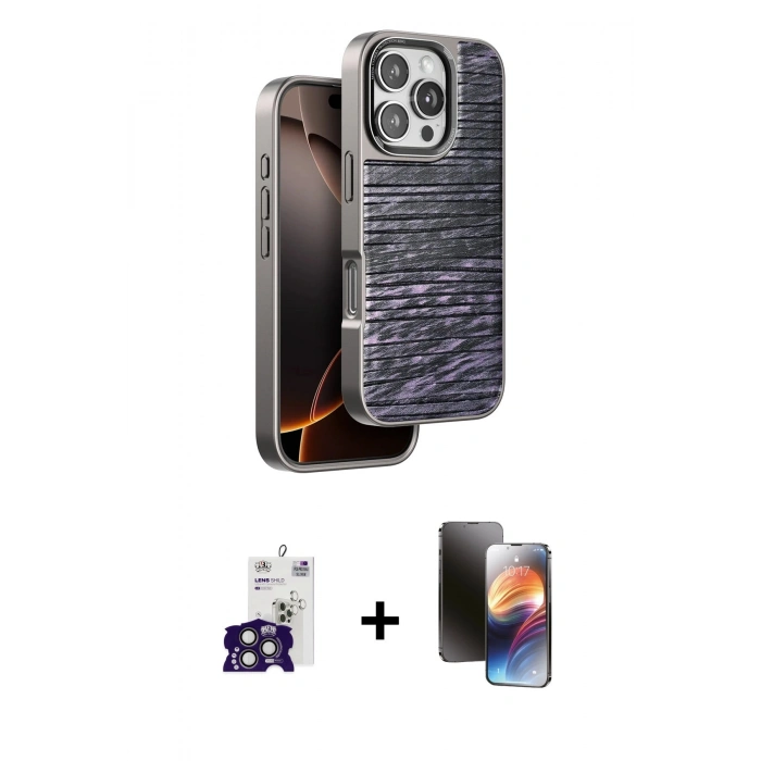 MARSİLYAN™- iPhone 16 Pro Max Kılıf Atlas Minimal Özel Seri - Siyah 3D Antistatik Mat Seramik Nano Ekran Koruyucu + Bilvis Titan Kamera Lens - TMGI