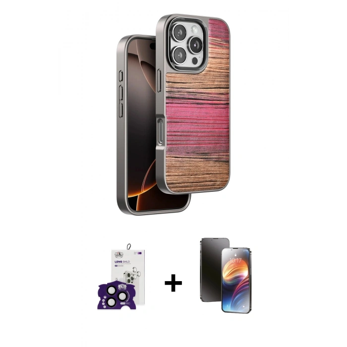 MARSİLYAN™- iPhone 16 Pro Max Kılıf Atlas Minimal Özel Seri - Siyah 3D Antistatik Mat Seramik Nano Ekran Koruyucu + Bilvis Titan Kamera Lens - SH