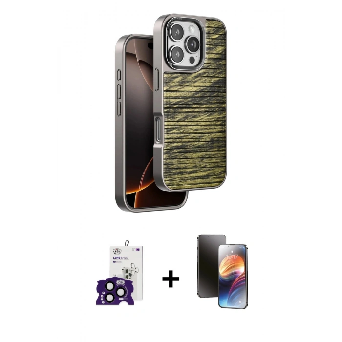 MARSİLYAN™- iPhone 16 Pro Max Kılıf Atlas Minimal Özel Seri - Siyah 3D Antistatik Mat Seramik Nano Ekran Koruyucu + Bilvis Titan Kamera Lens - SH