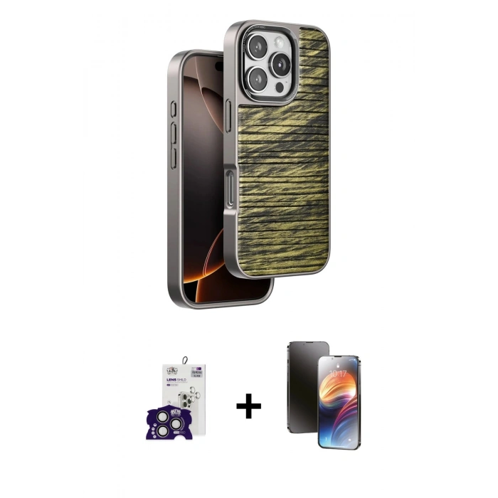 MARSİLYAN™- iPhone 16 Pro Max Kılıf Atlas Minimal Özel Seri - Siyah 3D Antistatik Mat Seramik Nano Ekran Koruyucu + Bilvis Titan Kamera Lens - TMGI