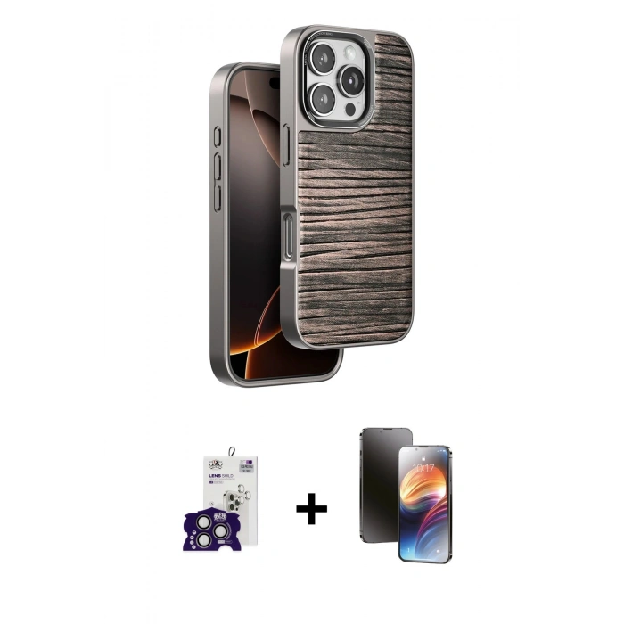 MARSİLYAN™- iPhone 16 Pro Max Kılıf Atlas Minimal Özel Seri - Siyah 3D Antistatik Mat Seramik Nano Ekran Koruyucu + Bilvis Titan Kamera Lens - TMGI