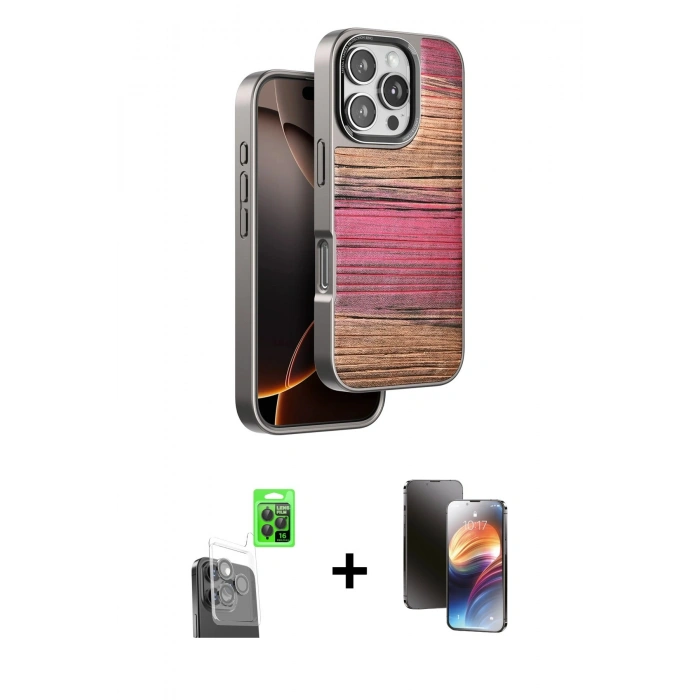 MARSİLYAN™- iPhone 16 Pro Max Kılıf Atlas Minimal Özel Seri - Siyah 3D Antistatik Mat Seramik Nano Ekran Koruyucu + Raze Metal Kamera Lens - SH
