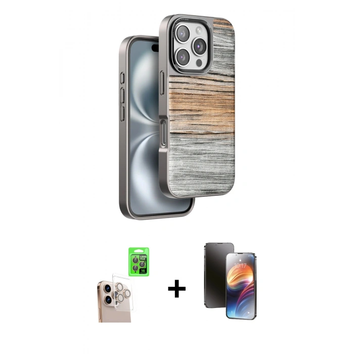 MARSİLYAN™- iPhone 16 Pro Max Kılıf Atlas Minimal Özel Seri - Siyah 3D Antistatik Mat Seramik Nano Ekran Koruyucu + Raze Metal Kamera Lens - NLGY
