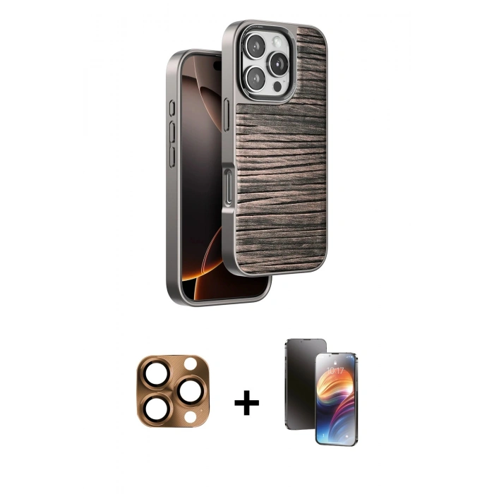 MARSİLYAN™- iPhone 16 Pro Max Kılıf Atlas Minimal Özel Seri - Siyah 3D Antistatik Mat Seramik Nano Ekran Koruyucu + Pers Alüminyum Kamera Lens - CLTM
