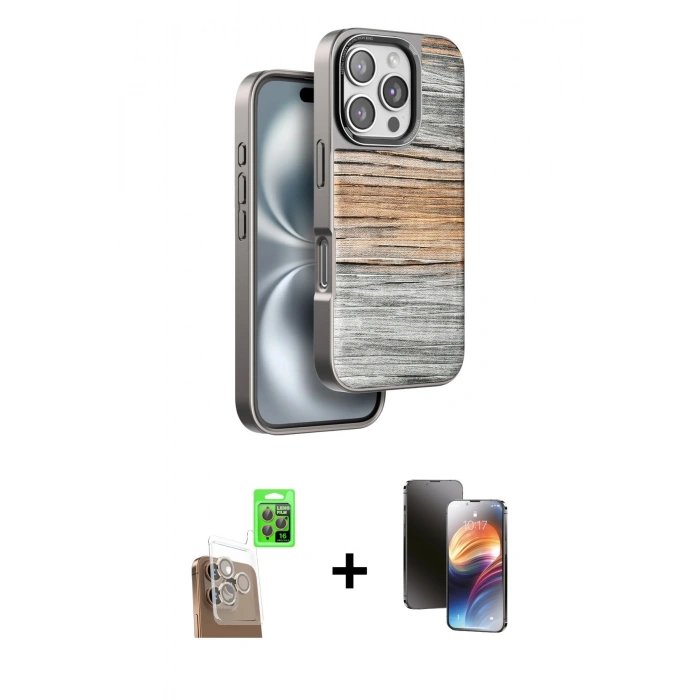 MARSİLYAN™- iPhone 16 Pro Max Kılıf Atlas Minimal Özel Seri - Siyah 3D Antistatik Mat Seramik Nano Ekran Koruyucu + Raze Metal Kamera Lens - CLTM