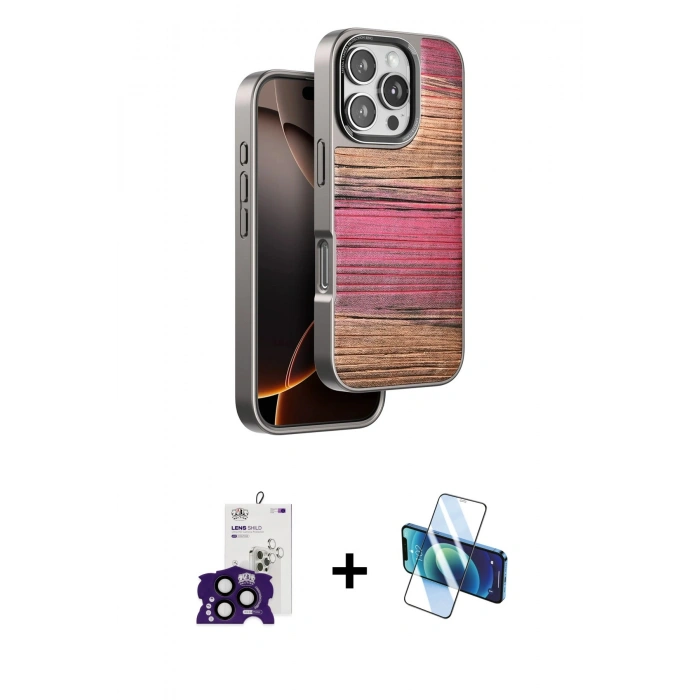 MARSİLYAN™- iPhone 16 Pro Max Kılıf Atlas Minimal Özel Seri - Siyah 3D Antistatik Seramik Nano Ekran Koruyucu + Siyah Bilvis Titan Kamera Lens