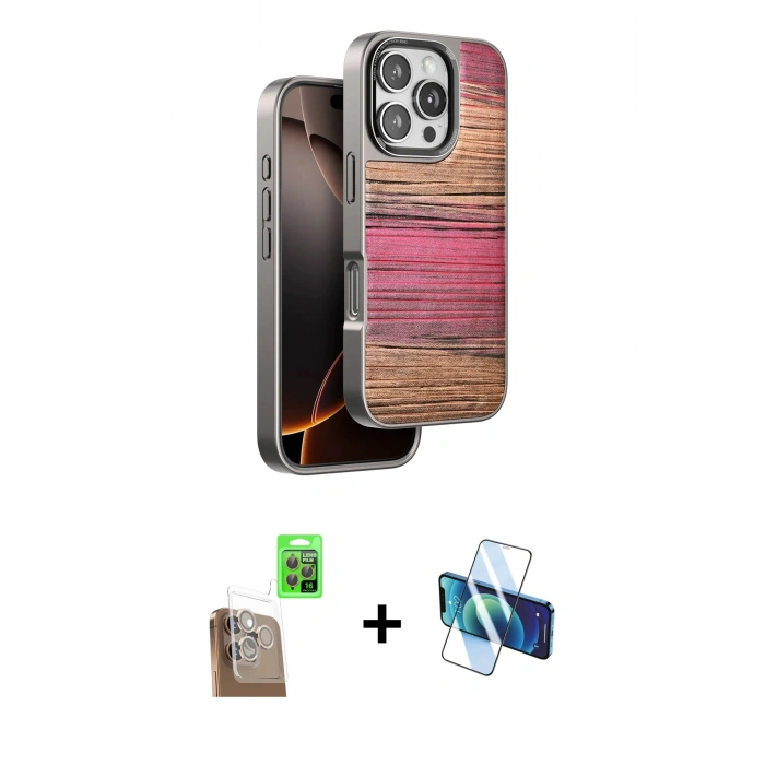 MARSİLYAN™- iPhone 16 Pro Max Kılıf Atlas Minimal Özel Seri - Siyah 3D Antistatik Seramik Nano Ekran Koruyucu + Raze Metal Kamera Lens - CLTM