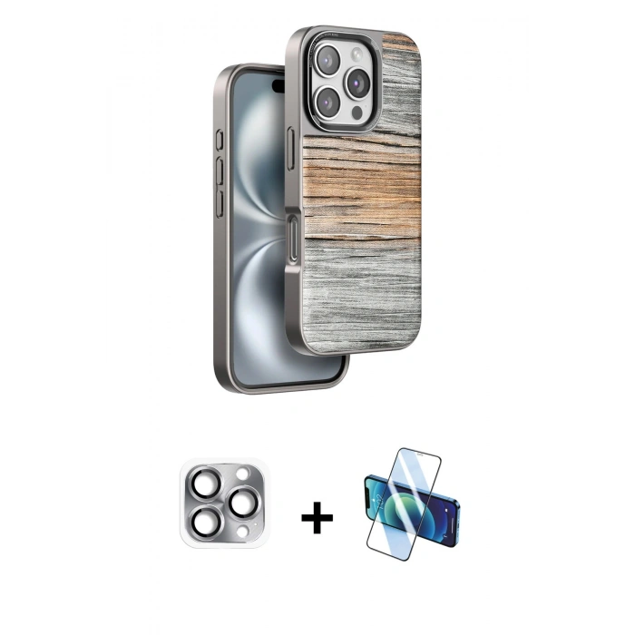 MARSİLYAN™- iPhone 16 Pro Max Kılıf Atlas Minimal Özel Seri - Siyah 3D Antistatik Seramik Nano Ekran Koruyucu + Pers Alüminyum Kamera Lens - GI