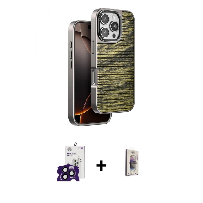 MARSİLYAN™- iPhone 16 Pro Max Kılıf Atlas Minimal Özel Seri - Siyah Bilvis 3D Cam Ekran Koruyucu + Bilvis Titan Kamera Lens - SH