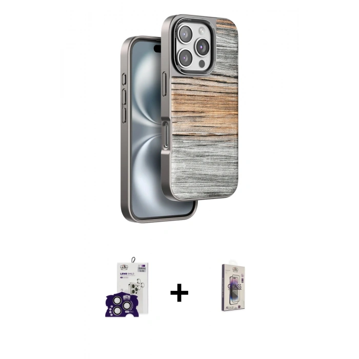 MARSİLYAN™- iPhone 16 Pro Max Kılıf Atlas Minimal Özel Seri - Siyah Bilvis 3D Cam Ekran Koruyucu + Bilvis Titan Kamera Lens - TMGI