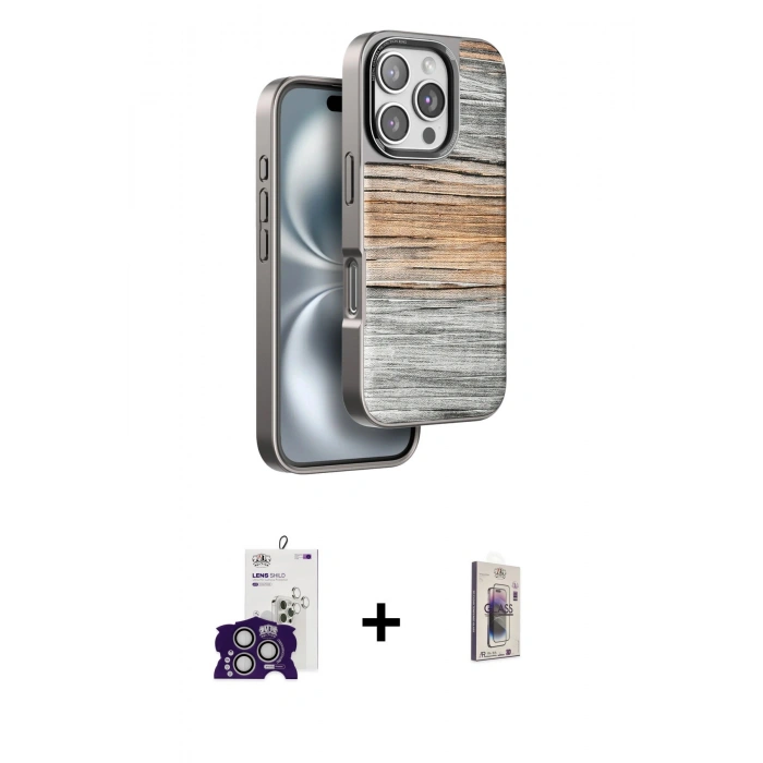 MARSİLYAN™- iPhone 16 Pro Max Kılıf Atlas Minimal Özel Seri - Siyah Bilvis 3D Cam Ekran Koruyucu + Bilvis Titan Kamera Lens - GS