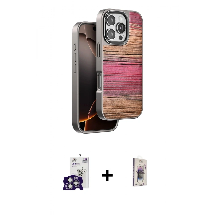 MARSİLYAN™- iPhone 16 Pro Max Kılıf Atlas Minimal Özel Seri - Siyah Bilvis 3D Cam Ekran Koruyucu + Bilvis Titan Kamera Lens - TMGI