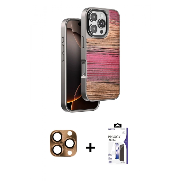 MARSİLYAN™- iPhone 16 Pro Max Kılıf Atlas Minimal Özel Seri - Siyah Bilvis 3X AR Hayalet Cam Ekran Koruyucu + Pers Alüminyum Kamera Lens - CLTM