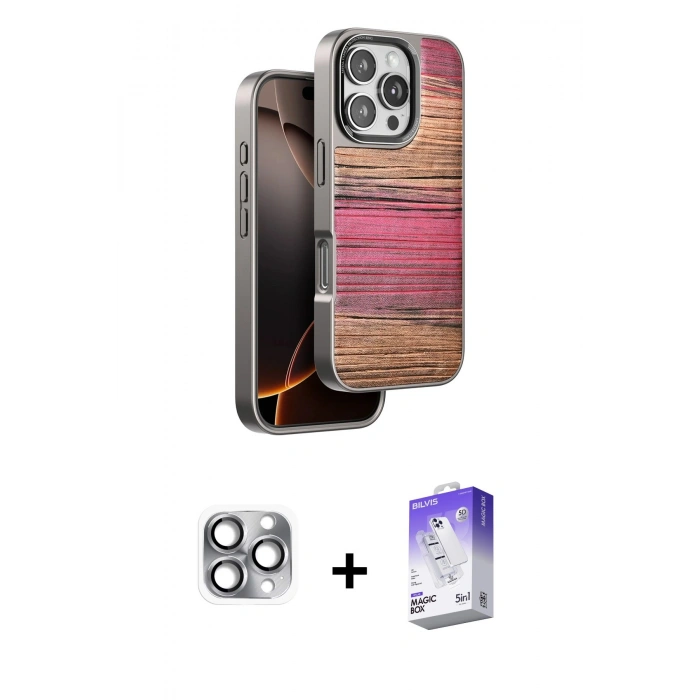 MARSİLYAN™- iPhone 16 Pro Max Kılıf Atlas Minimal Özel Seri - Siyah Bilvis 5in1 3D Magic Cam Ekran Koruyucu + Pers Alüminyum Kamera Lens - GI