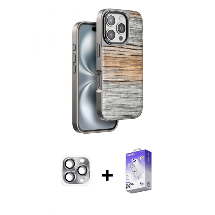 MARSİLYAN™- iPhone 16 Pro Max Kılıf Atlas Minimal Özel Seri - Siyah Bilvis 5in1 3D Magic Cam Ekran Koruyucu + Pers Alüminyum Kamera Lens - GI