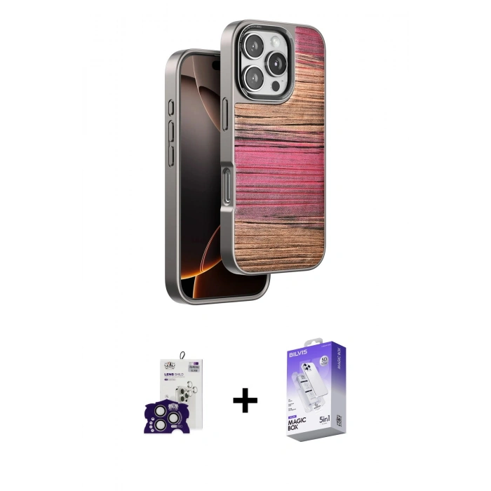 MARSİLYAN™- iPhone 16 Pro Max Kılıf Atlas Minimal Özel Seri - Siyah Bilvis 5in1 3D Magic Cam Ekran Koruyucu + Bilvis Titan Kamera Lens - TMGI