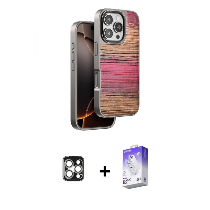 MARSİLYAN™- iPhone 16 Pro Max Kılıf Atlas Minimal Özel Seri - Siyah Bilvis 5in1 3D Magic Cam Ekran Koruyucu + PVD Metal Kamera Lens - GS