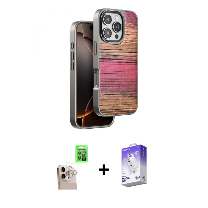 MARSİLYAN™- iPhone 16 Pro Max Kılıf Atlas Minimal Özel Seri - Siyah Bilvis 5in1 3D Magic Cam Ekran Koruyucu + Raze Metal Kamera Lens - NLGY
