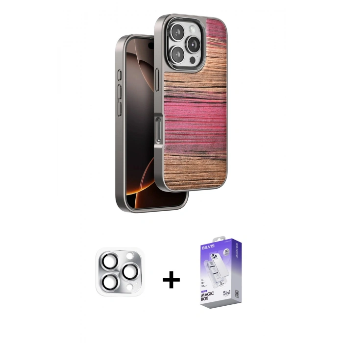 MARSİLYAN™- iPhone 16 Pro Max Kılıf Atlas Minimal Özel Seri - Siyah Bilvis 5in1 3D Magic Cam Ekran Koruyucu + Pers Alüminyum Kamera Lens - GS