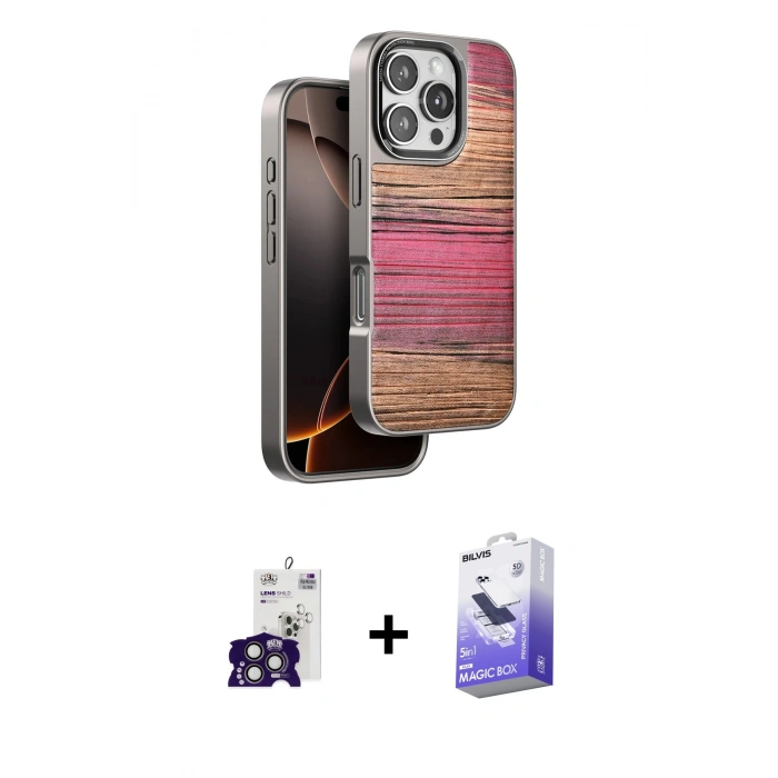 MARSİLYAN™- iPhone 16 Pro Max Kılıf Atlas Minimal Özel Seri - Siyah Bilvis 5in1 5D Magic Hayalet Cam Ekran Koruyucu + Bilvis Titan Kamera Lens - TMGI