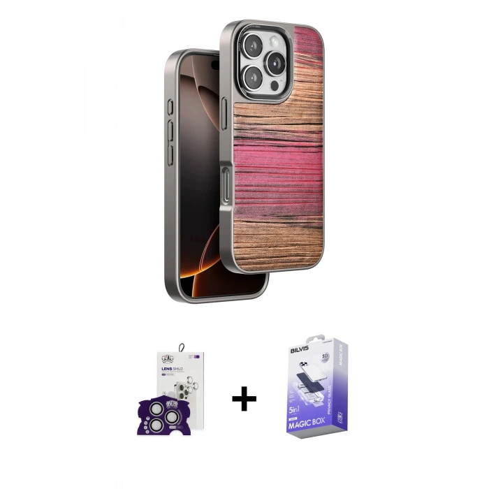 MARSİLYAN™- iPhone 16 Pro Max Kılıf Atlas Minimal Özel Seri - Siyah Bilvis 5in1 5D Magic Hayalet Cam Ekran Koruyucu + Bilvis Titan Kamera Lens - GS