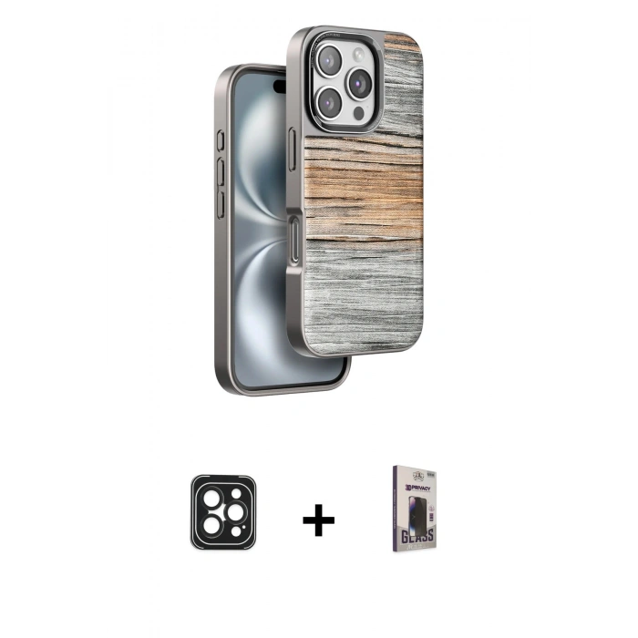 MARSİLYAN™- iPhone 16 Pro Max Kılıf Atlas Minimal Özel Seri - Siyah Bilvis Hayalet Cam Ekran Koruyucu + PVD Metal Kamera Lens - SH