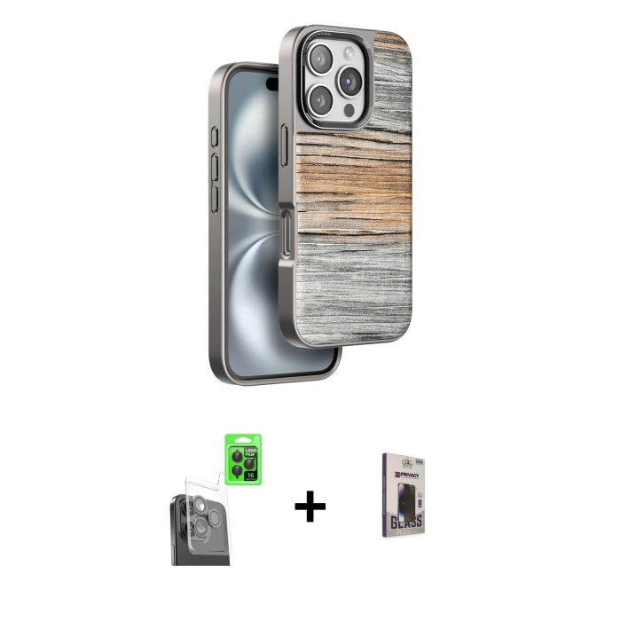 MARSİLYAN™- iPhone 16 Pro Max Kılıf Atlas Minimal Özel Seri - Siyah Bilvis Hayalet Cam Ekran Koruyucu + Raze Metal Kamera Lens - SH
