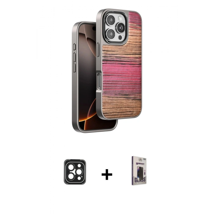 MARSİLYAN™- iPhone 16 Pro Max Kılıf Atlas Minimal Özel Seri - Siyah Bilvis Hayalet Cam Ekran Koruyucu + PVD Metal Kamera Lens - SH