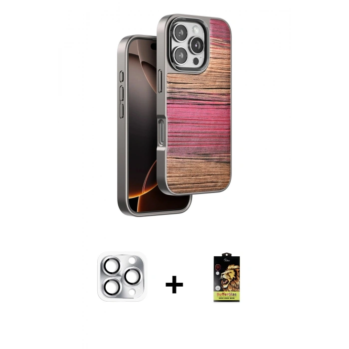 MARSİLYAN™- iPhone 16 Pro Max Kılıf Atlas Minimal Özel Seri - Siyah Buffer Cam Ekran Koruyucu + Pers Alüminyum Kamera Lens - GS