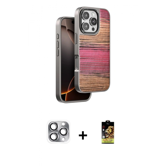 MARSİLYAN™- iPhone 16 Pro Max Kılıf Atlas Minimal Özel Seri - Siyah Buffer Cam Ekran Koruyucu + Pers Alüminyum Kamera Lens - GI
