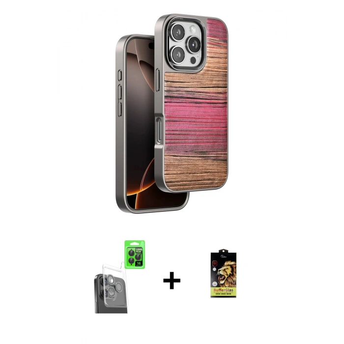 MARSİLYAN™- iPhone 16 Pro Max Kılıf Atlas Minimal Özel Seri - Siyah Buffer Cam Ekran Koruyucu + Siyah Raze Metal Kamera Lens
