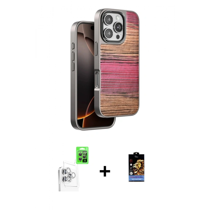 MARSİLYAN™- iPhone 16 Pro Max Kılıf Atlas Minimal Özel Seri - Siyah Buffer Hayalet Cam Ekran Koruyucu + Raze Metal Kamera Lens - BZ