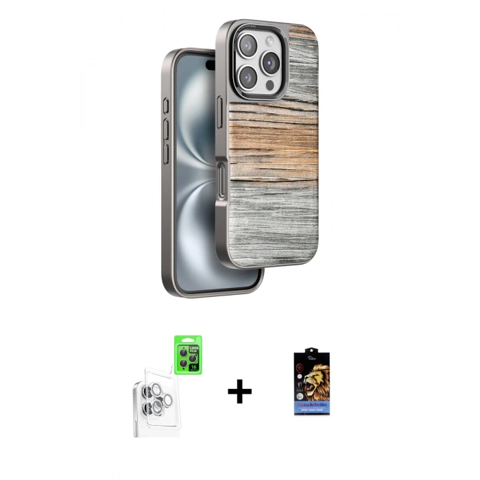 MARSİLYAN™- iPhone 16 Pro Max Kılıf Atlas Minimal Özel Seri - Siyah Buffer Hayalet Cam Ekran Koruyucu + Raze Metal Kamera Lens - BZ