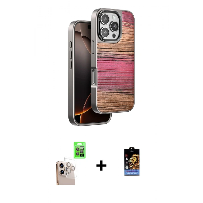 MARSİLYAN™- iPhone 16 Pro Max Kılıf Atlas Minimal Özel Seri - Siyah Buffer Hayalet Cam Ekran Koruyucu + Raze Metal Kamera Lens - NLGY