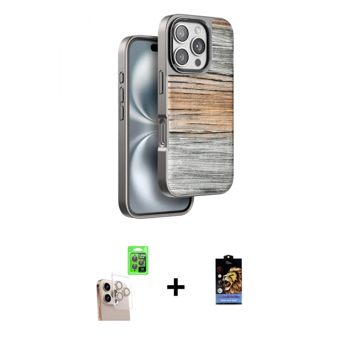 MARSİLYAN™- iPhone 16 Pro Max Kılıf Atlas Minimal Özel Seri - Siyah Buffer Hayalet Cam Ekran Koruyucu + Raze Metal Kamera Lens - NLGY