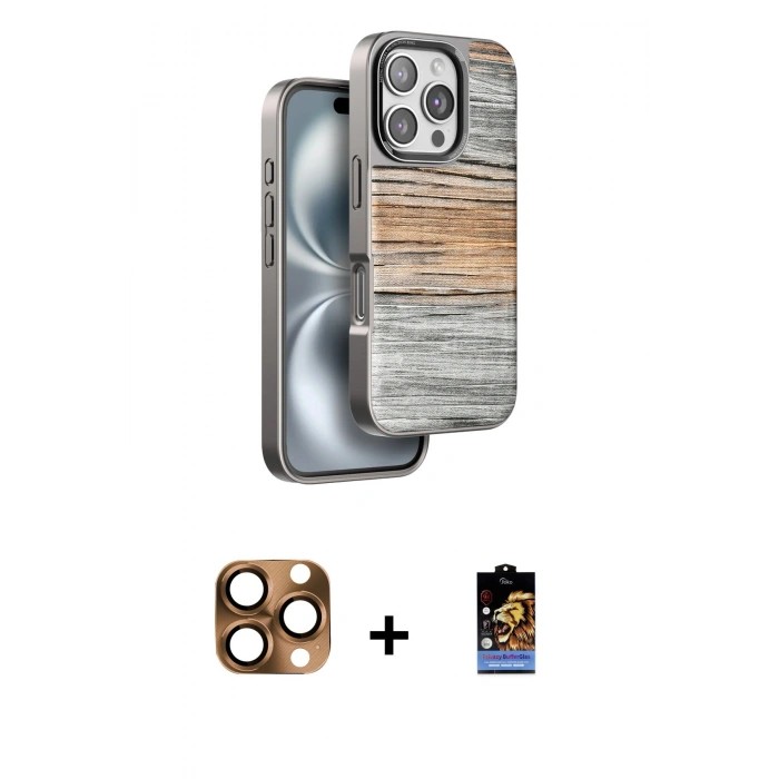 MARSİLYAN™- iPhone 16 Pro Max Kılıf Atlas Minimal Özel Seri - Siyah Buffer Hayalet Cam Ekran Koruyucu + Pers Alüminyum Kamera Lens - CLTM