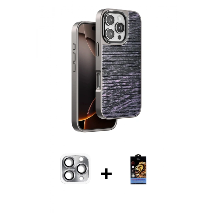 MARSİLYAN™- iPhone 16 Pro Max Kılıf Atlas Minimal Özel Seri - Siyah Buffer Hayalet Cam Ekran Koruyucu + Pers Alüminyum Kamera Lens - GI