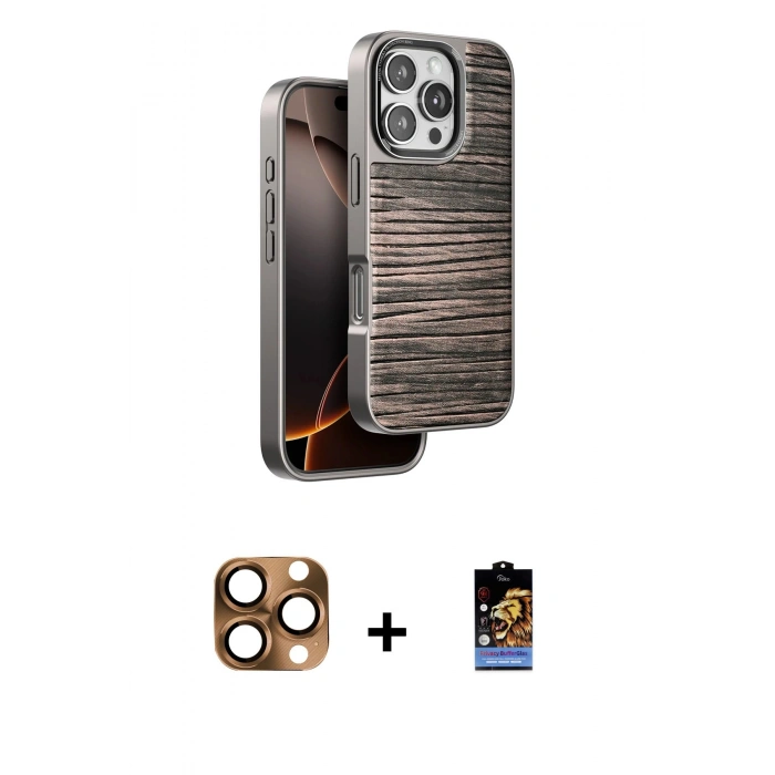 MARSİLYAN™- iPhone 16 Pro Max Kılıf Atlas Minimal Özel Seri - Siyah Buffer Hayalet Cam Ekran Koruyucu + Pers Alüminyum Kamera Lens - CLTM
