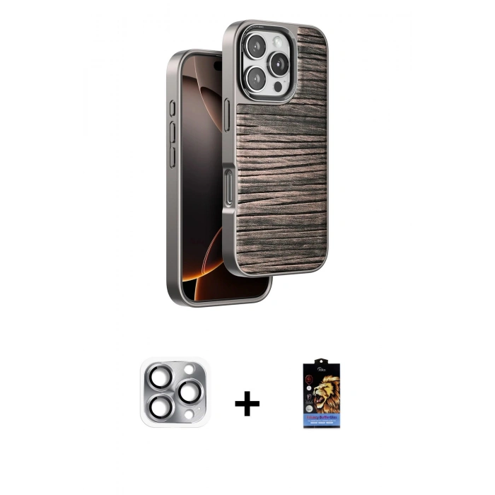 MARSİLYAN™- iPhone 16 Pro Max Kılıf Atlas Minimal Özel Seri - Siyah Buffer Hayalet Cam Ekran Koruyucu + Pers Alüminyum Kamera Lens - GI