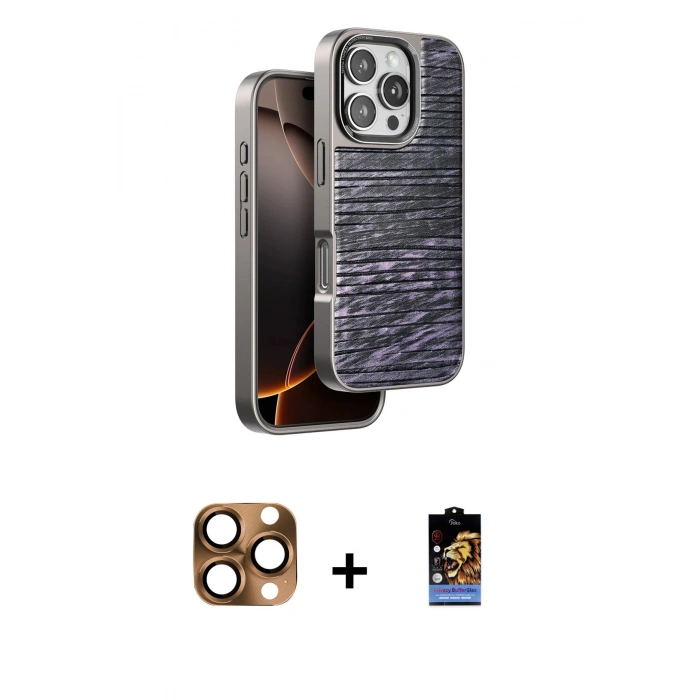 MARSİLYAN™- iPhone 16 Pro Max Kılıf Atlas Minimal Özel Seri - Siyah Buffer Hayalet Cam Ekran Koruyucu + Pers Alüminyum Kamera Lens - CLTM